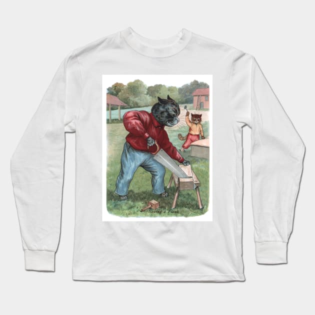 Daddys Little Helper by Louis Wain Long Sleeve T-Shirt by KarwilbeDesigns